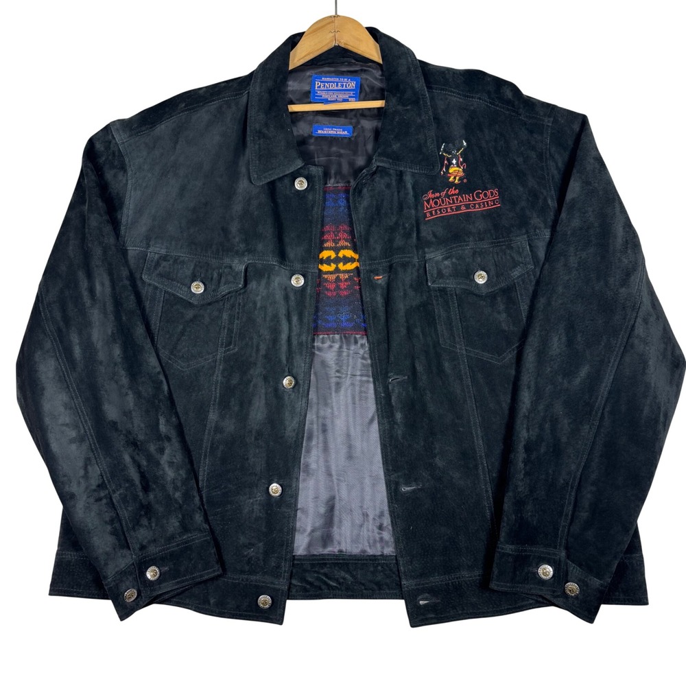 Pendleton Mens XXL Black Suede Aztec Wool Back Southwestern Jacket Americana